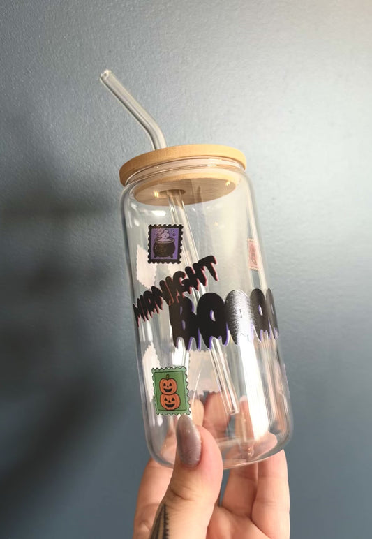 Midnight Booook Club ~ Glass Can Mug ~ 16oz