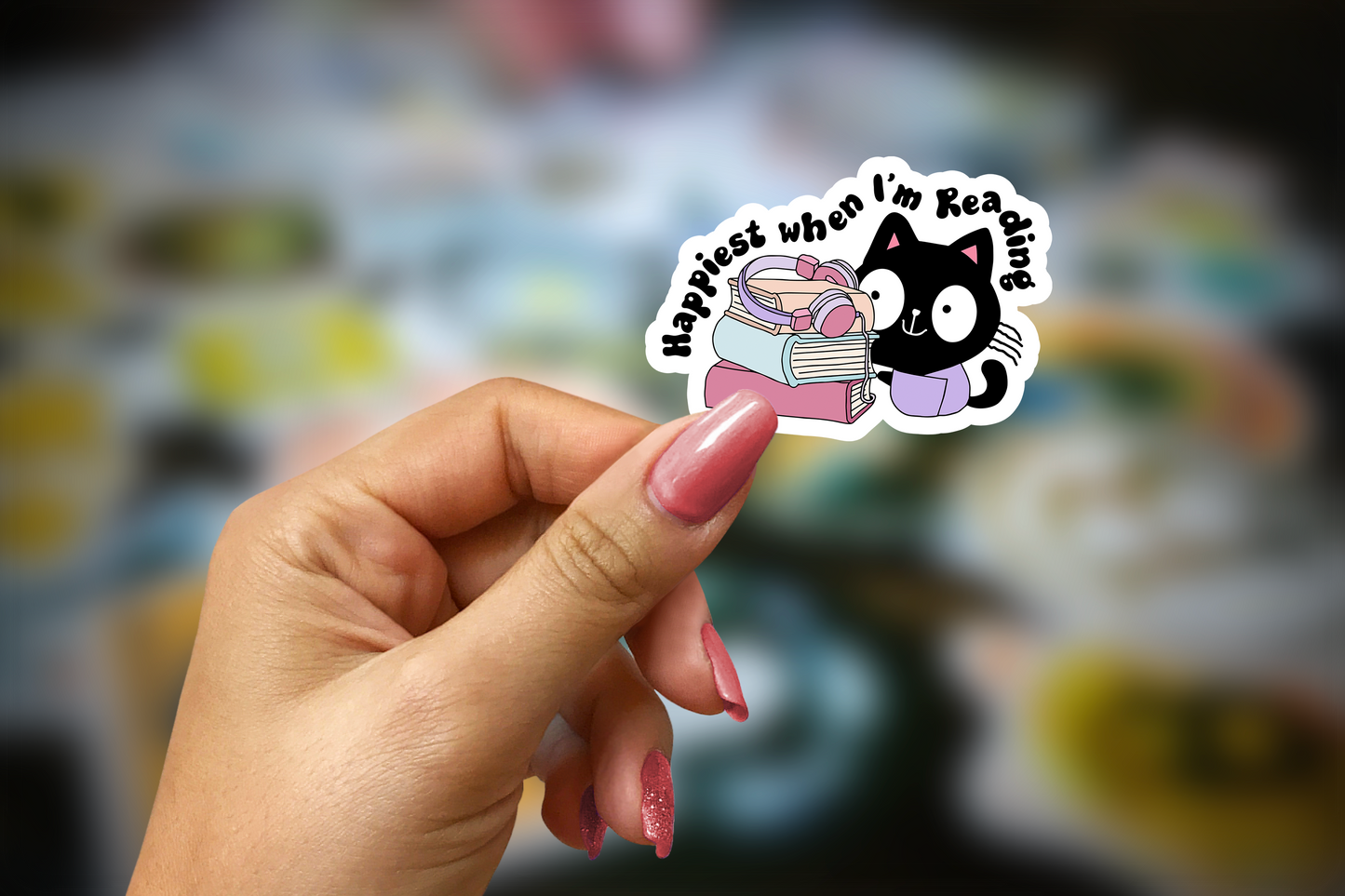 happiest when i'm reading cat~ vinyl sticker