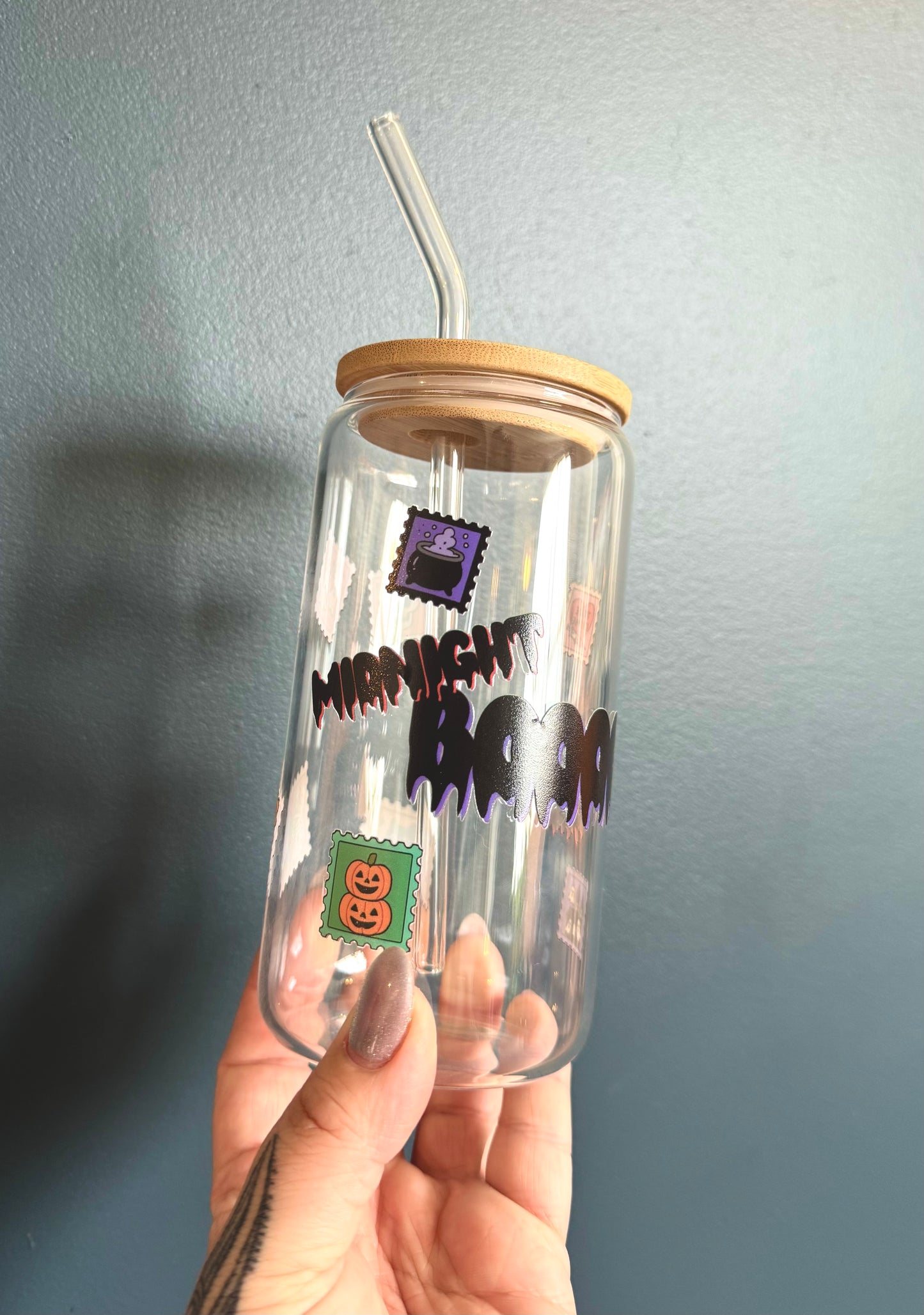 midnight booook club ~ glass can mug ~ 16oz
