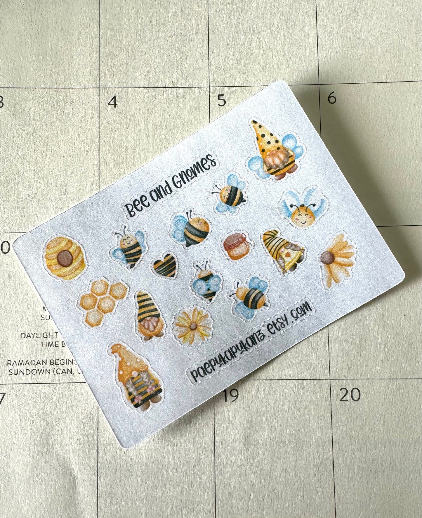 bees and gnomes ~ mini planner sticker sheet - pae pukapuka