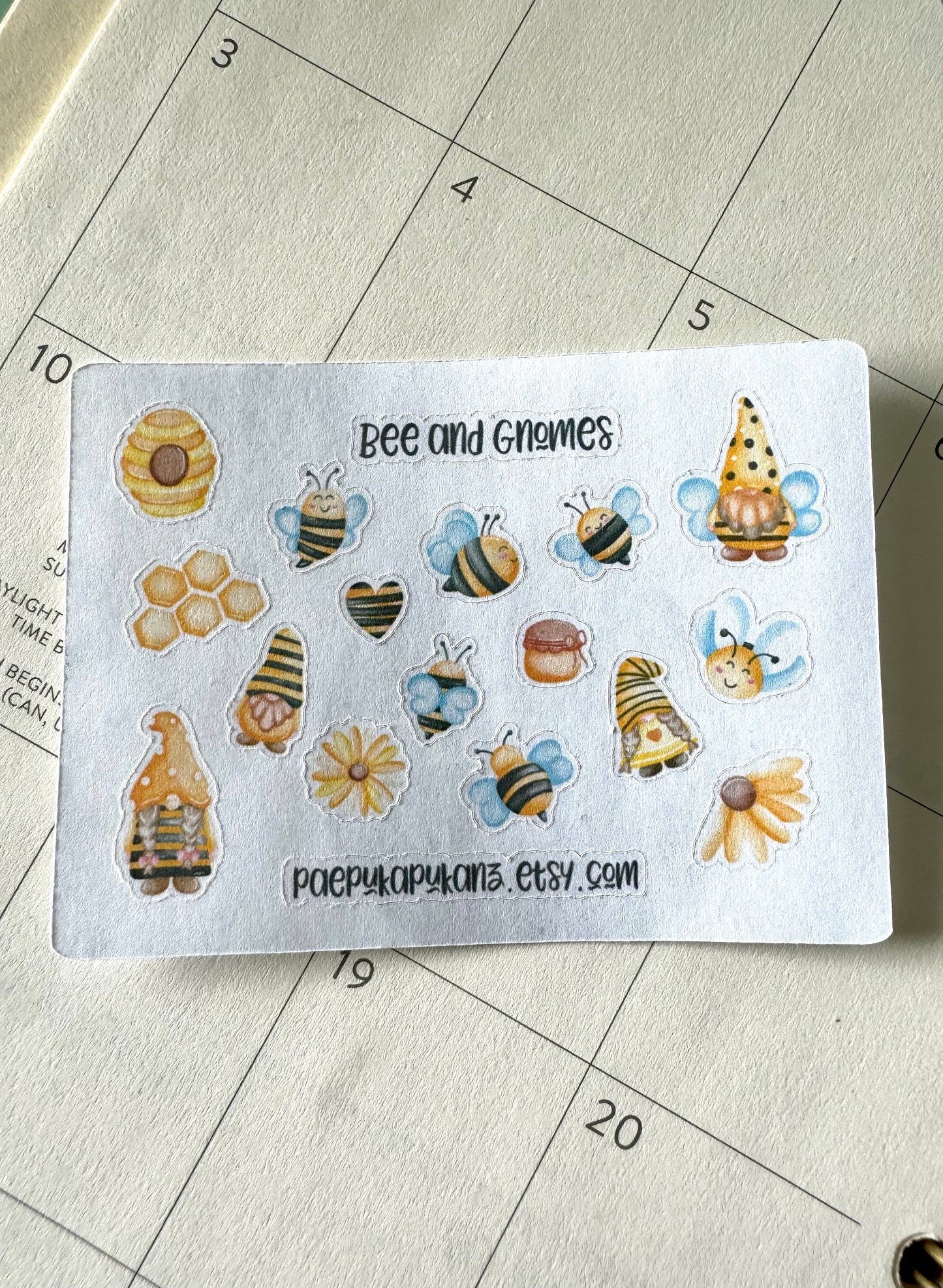 bees and gnomes ~ mini planner sticker sheet - pae pukapuka