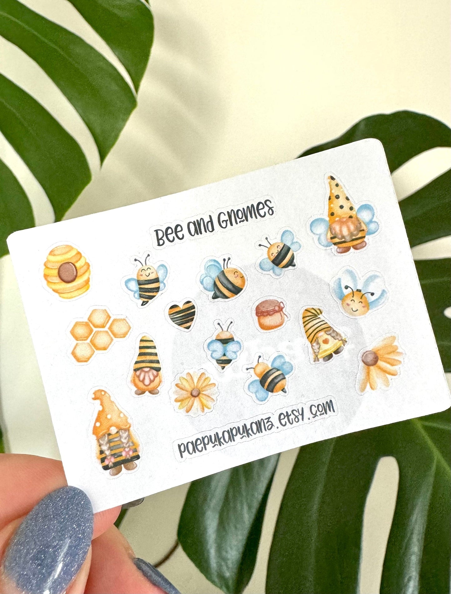 bees and gnomes ~ mini planner sticker sheet - pae pukapuka