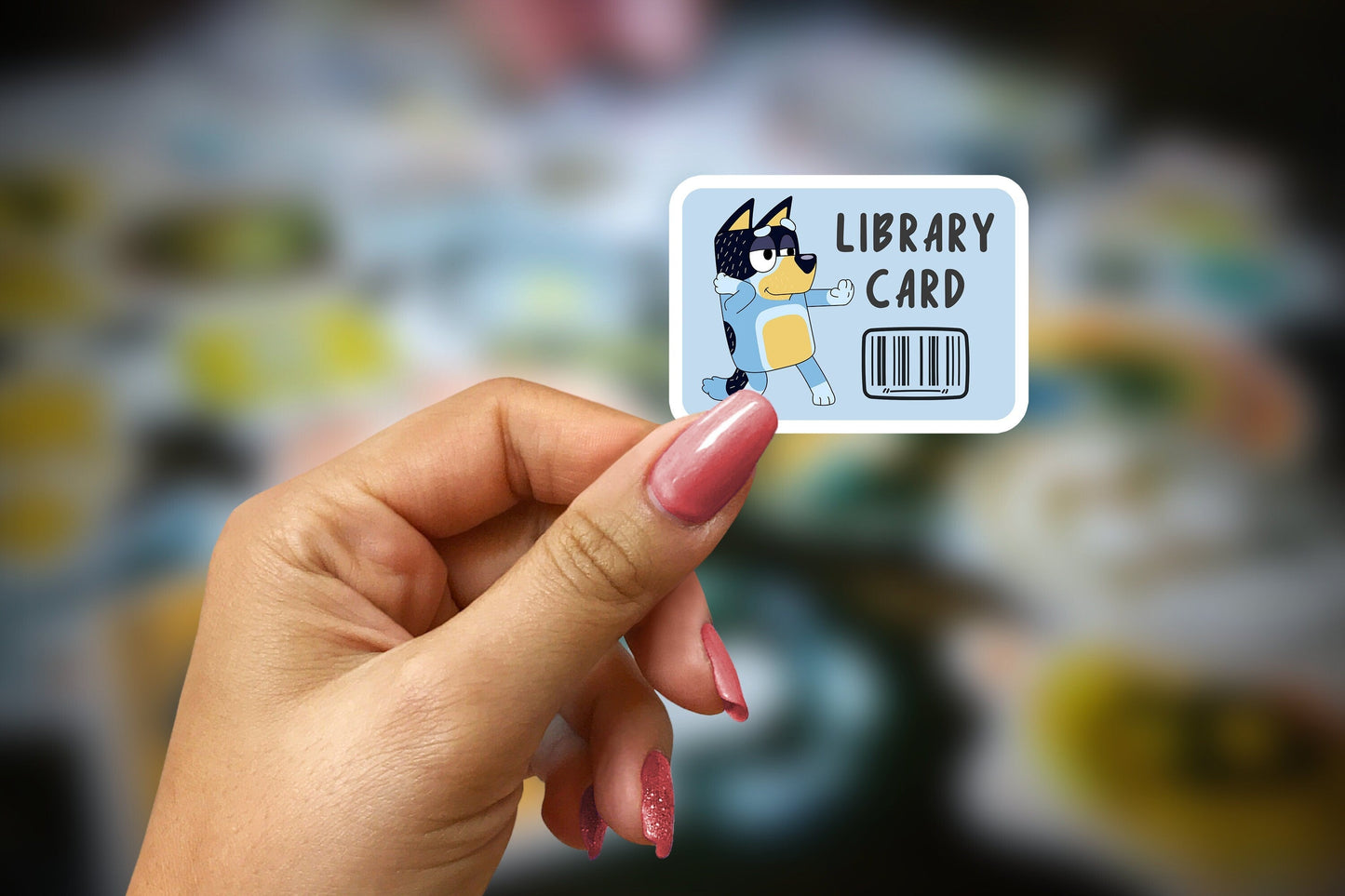 bluey's family library card ~ vinyl sticker - pae pukapuka