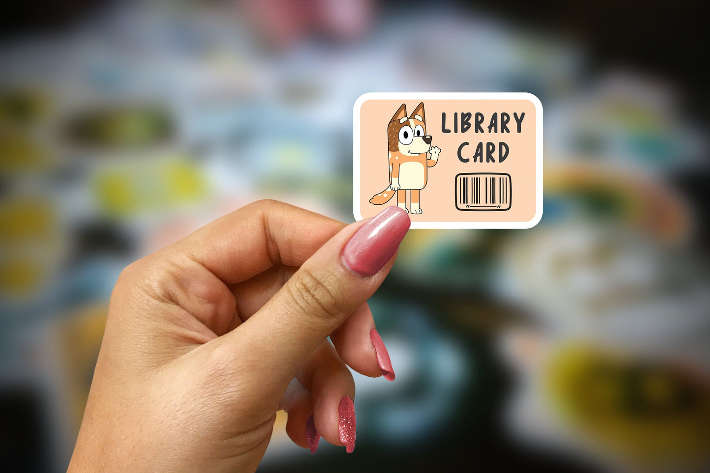 bluey's family library card ~ vinyl sticker - pae pukapuka