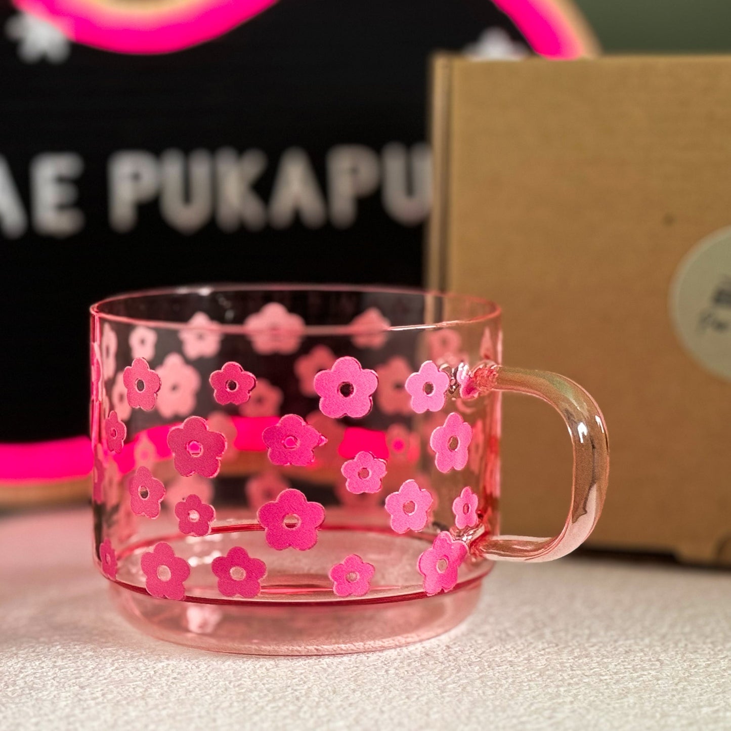 blushing pink glass mug ~ limited run - pae pukapuka