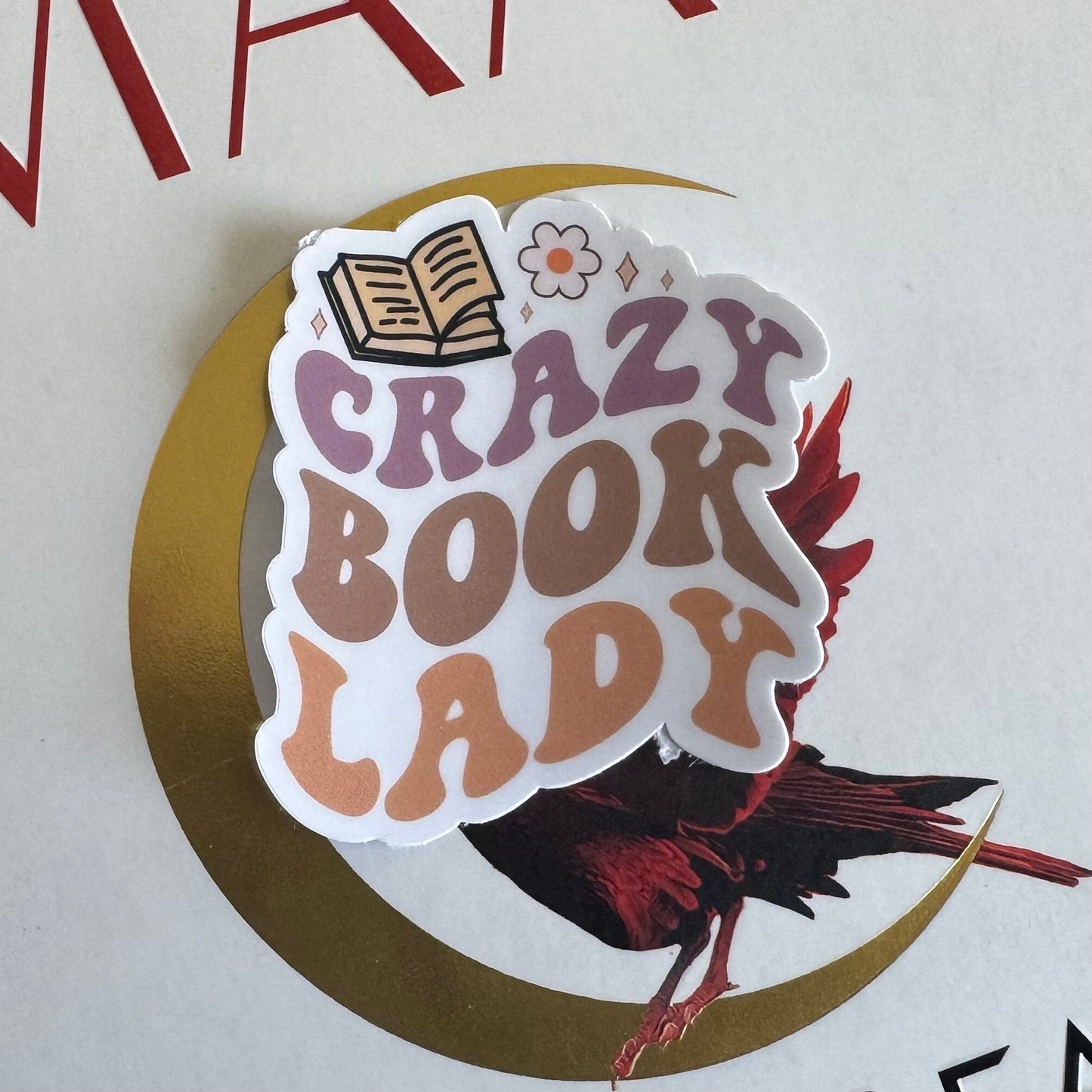 crazy book lady ~ vinyl sticker - pae pukapuka