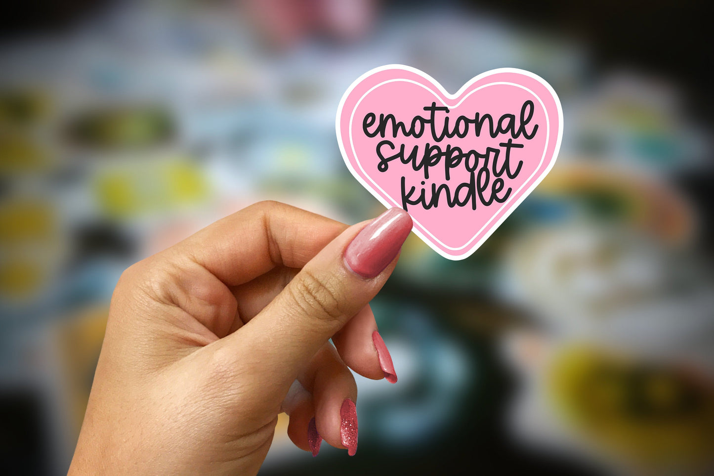 emotional support kindle | pink + black ~ vinyl sticker - pae pukapuka