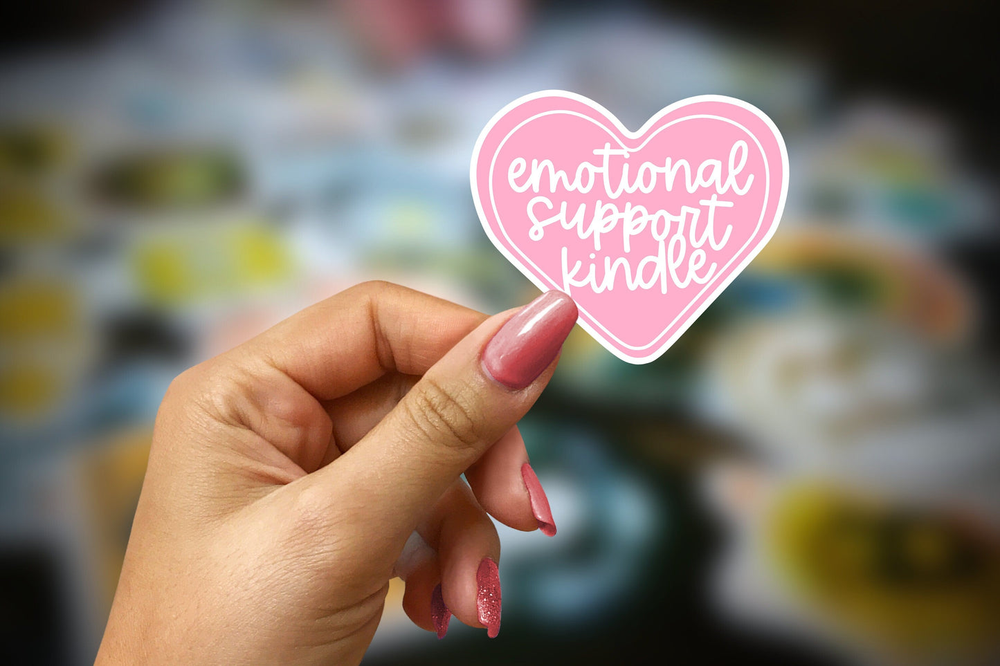 emotional support kindle | pink + white ~ vinyl sticker - pae pukapuka