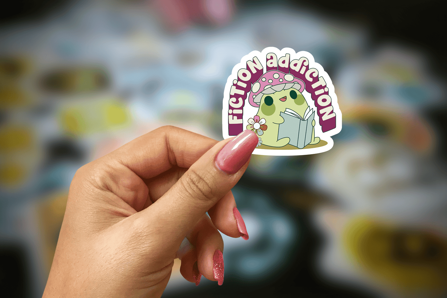 fiction addiction ~ vinyl sticker - pae pukapuka