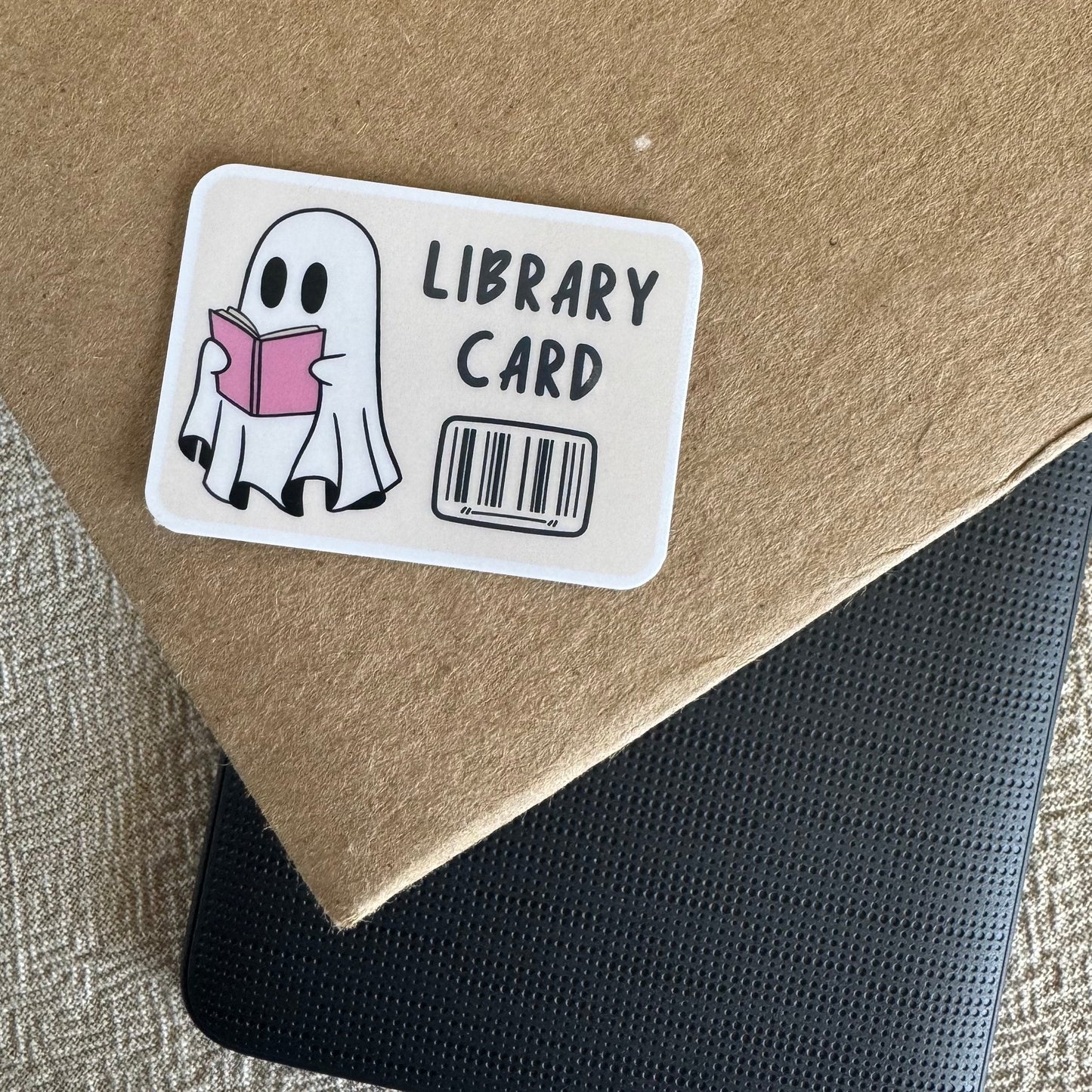 ghost library card ~ vinyl sticker - pae pukapuka