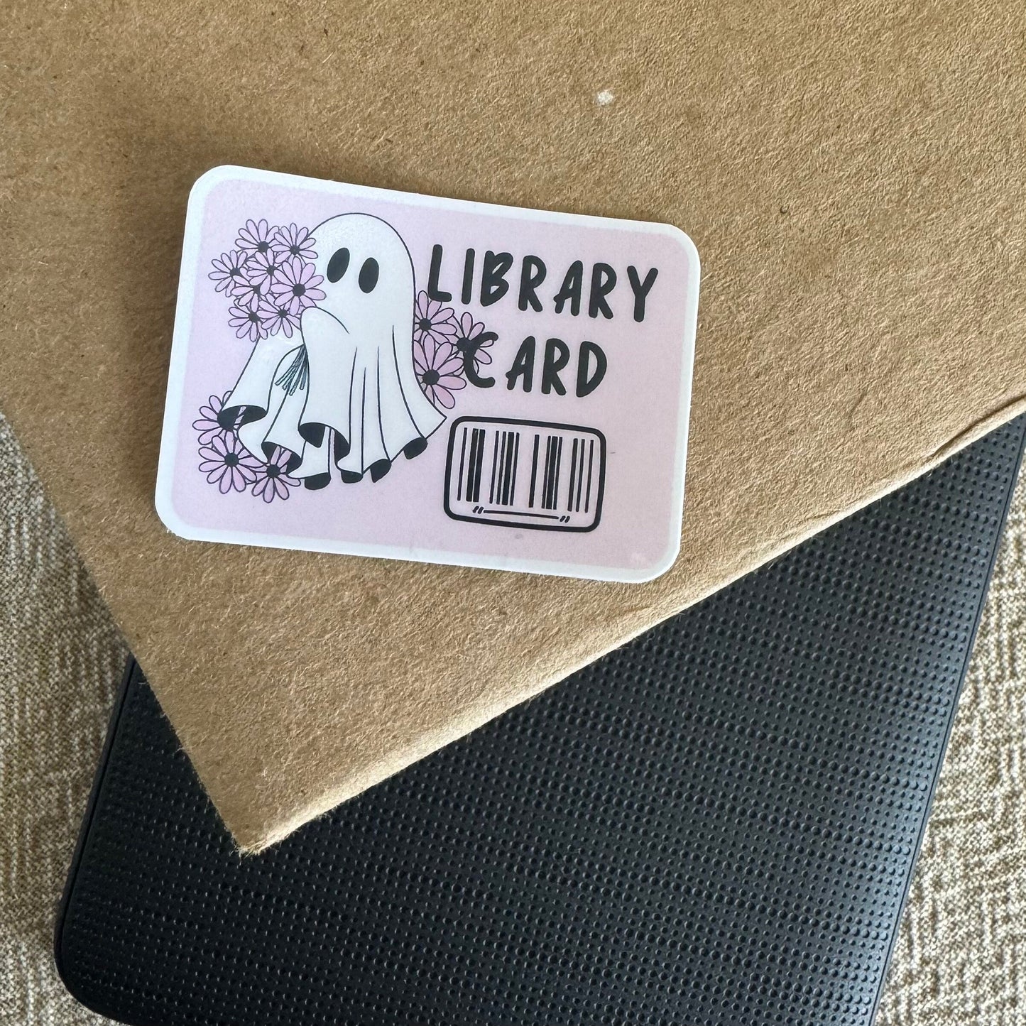 ghost library card ~ vinyl sticker - pae pukapuka