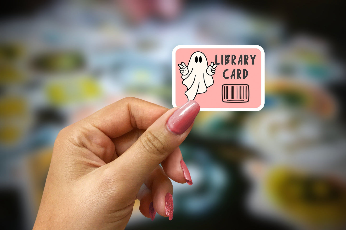 ghost library card ~ vinyl sticker - pae pukapuka