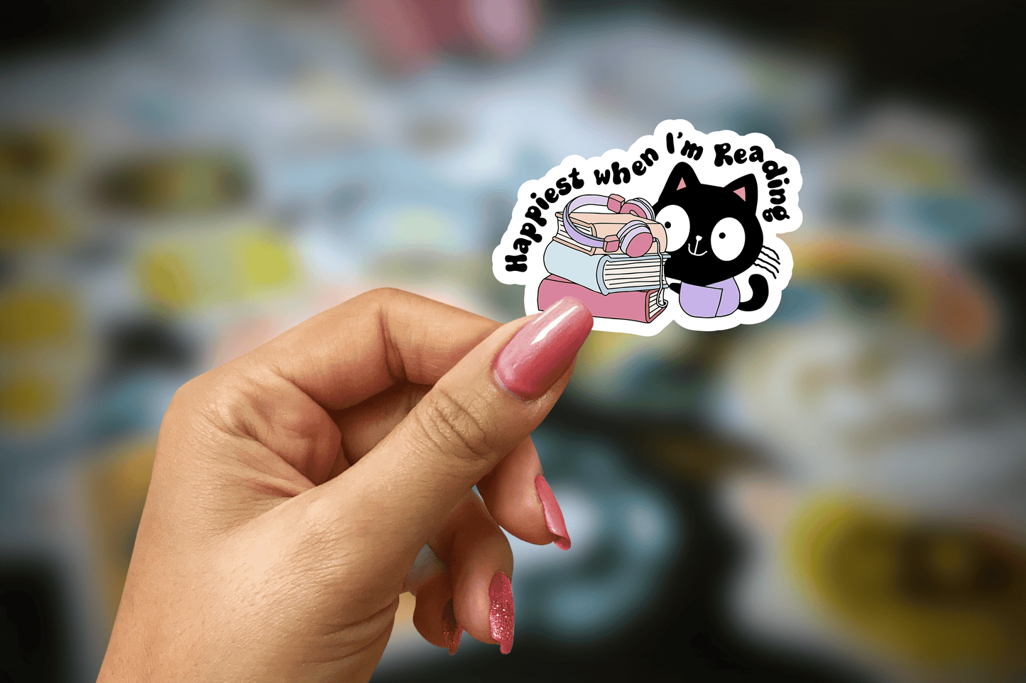 happiest when i'm reading cat~ vinyl sticker - pae pukapuka