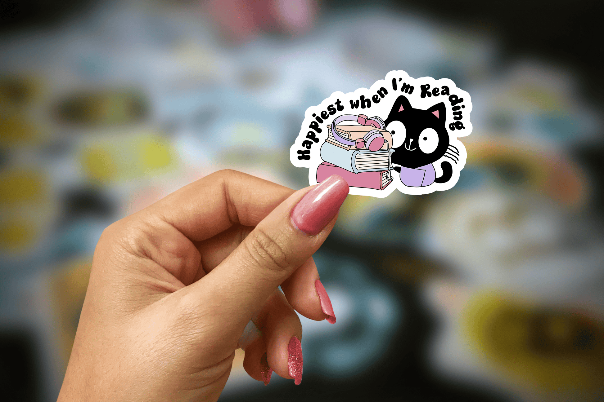 happiest when i'm reading cat~ vinyl sticker - Pae Pukapuka