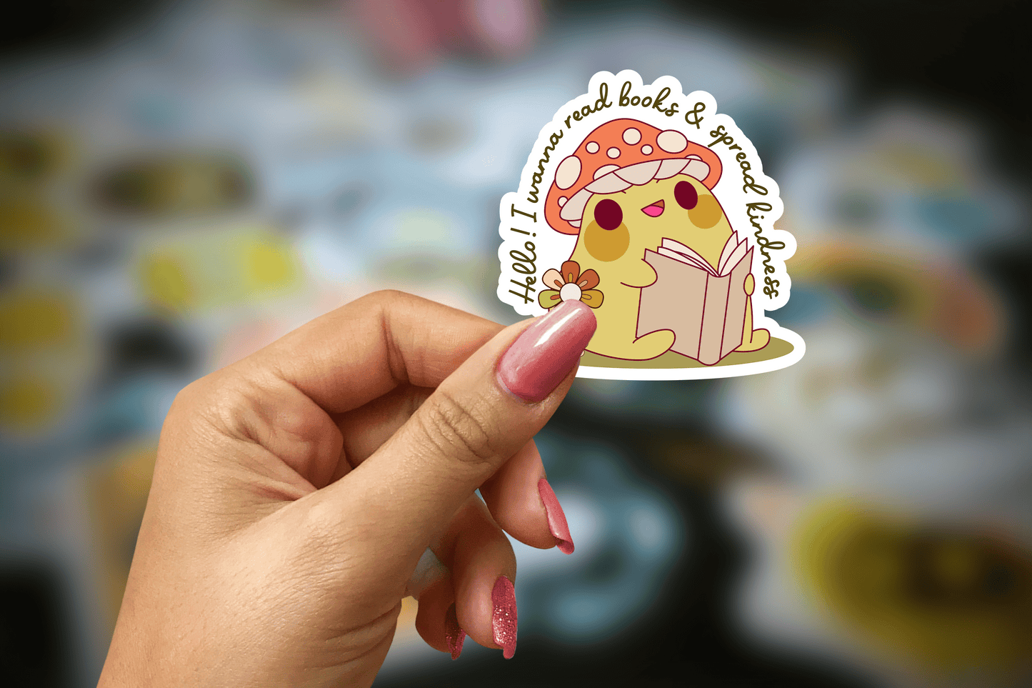 hello! i wanna read books and spread kindness ~ vinyl sticker - pae pukapuka