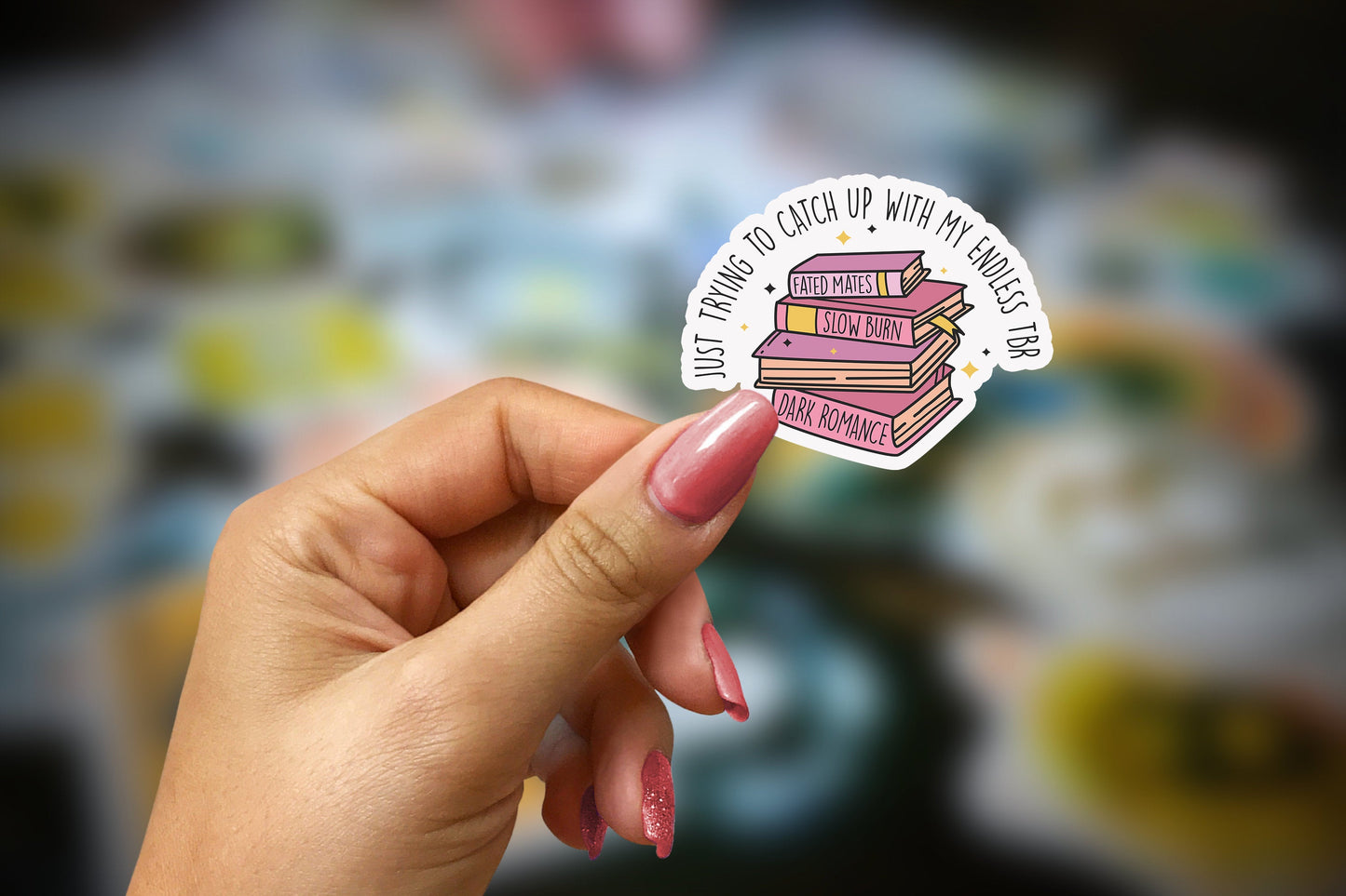 just trying to catch up with my endless tbr ~ vinyl sticker | pae pukapuka