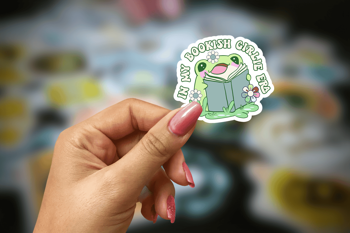 in my bookish girlie era frog ~ vinyl sticker - pae pukapuka