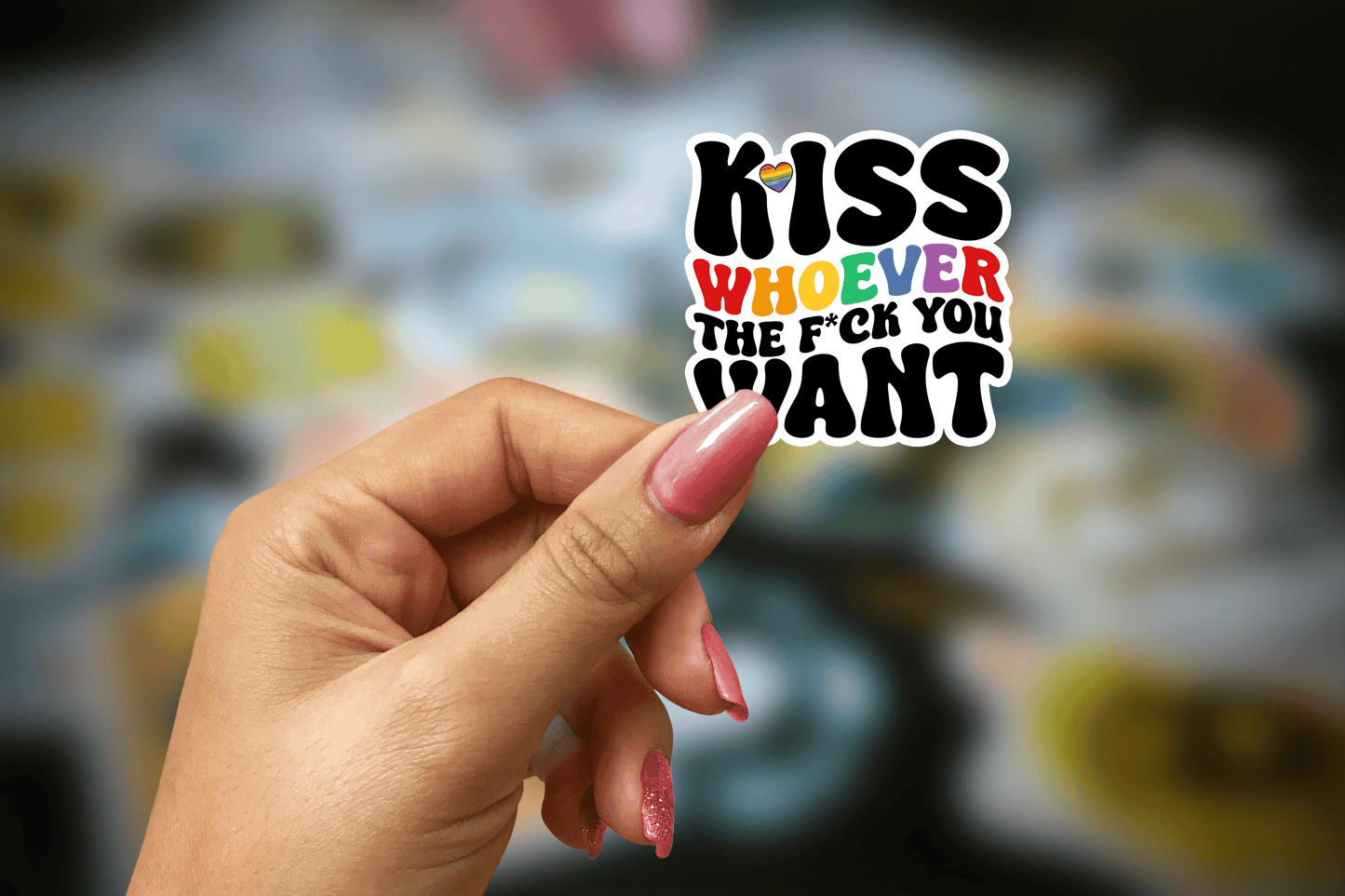 kiss whoever the f*ck you want ~ pride ~ vinyl sticker - pae pukapuka