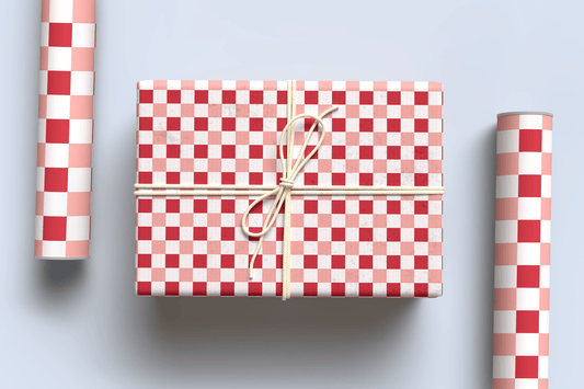 Red Checkered Christmas Wrapping Paper ~ A3 - Pae Pukapuka