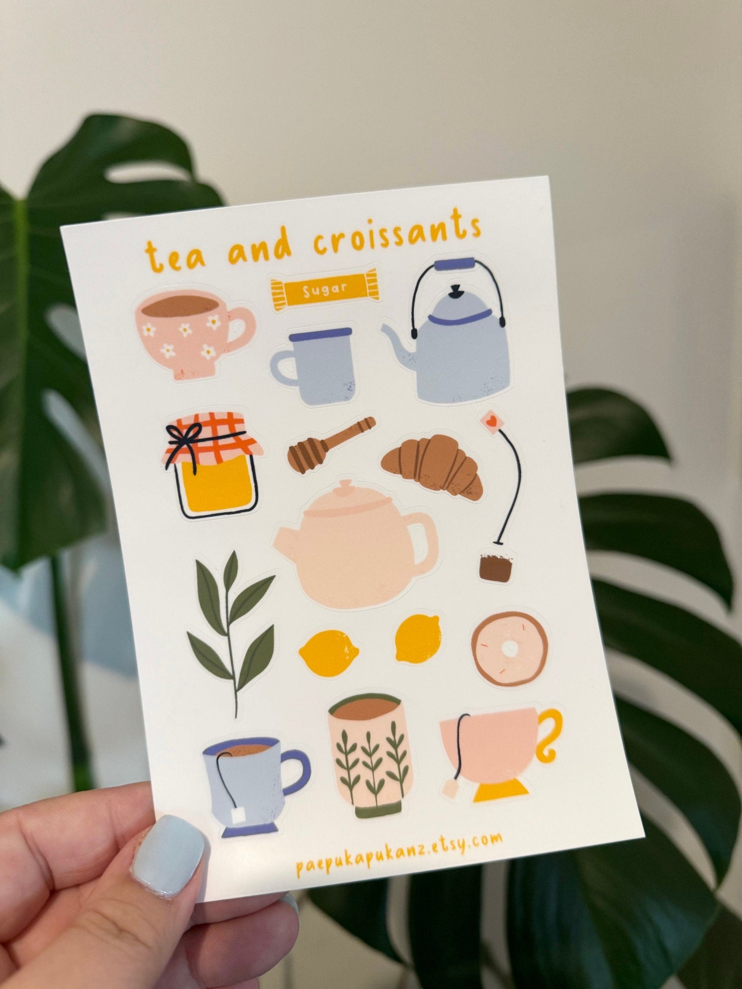 tea and croissants ~ vinyl sticker sheet - pae pukapuka